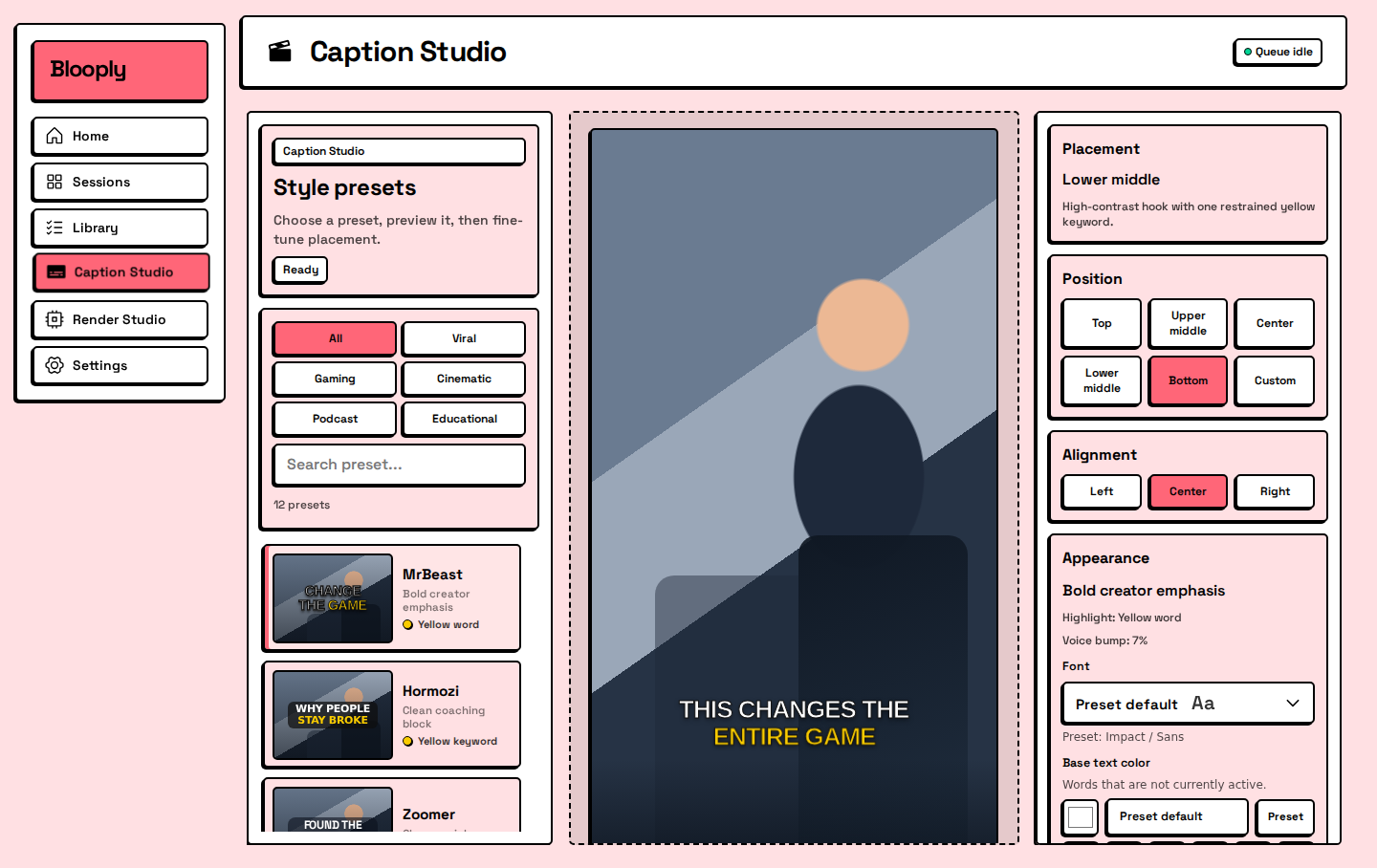 Blooply Caption Studio screen