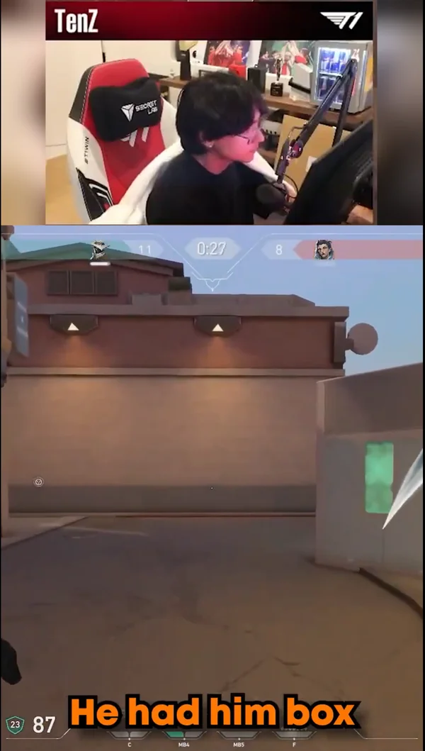 A gaming long video with the facecam kept on top and hook text over the gameplay in 9:16